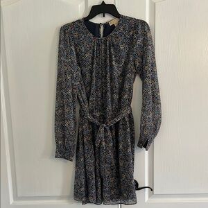 New Michael Kors Black and White Sheath Dress Long Sleeve Tie Front